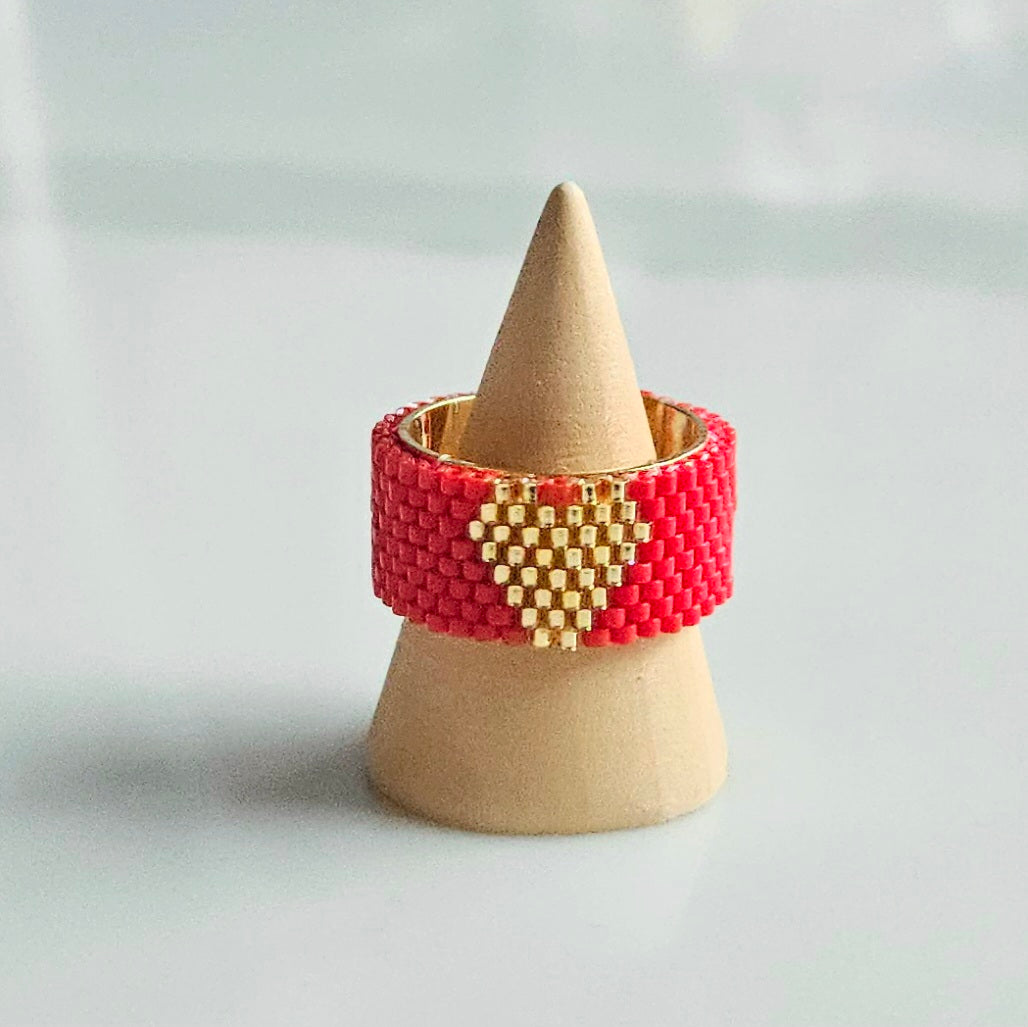 Bague Ajustable Cœur Géométrique - Pièce unique