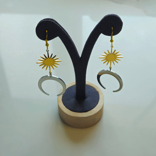 Boucles d'Oreilles Soleil & Lune Bicolores