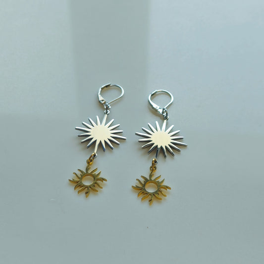 Boucles d'Oreilles Doubles Soleils Bicolores