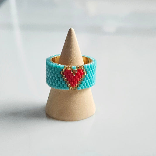 Bague Ajustable Cœur Océan - Pièce unique