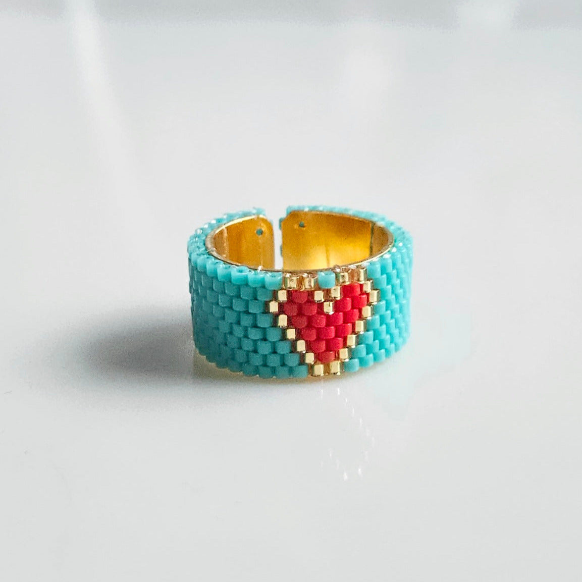 Bague Ajustable Cœur Océan - Pièce unique