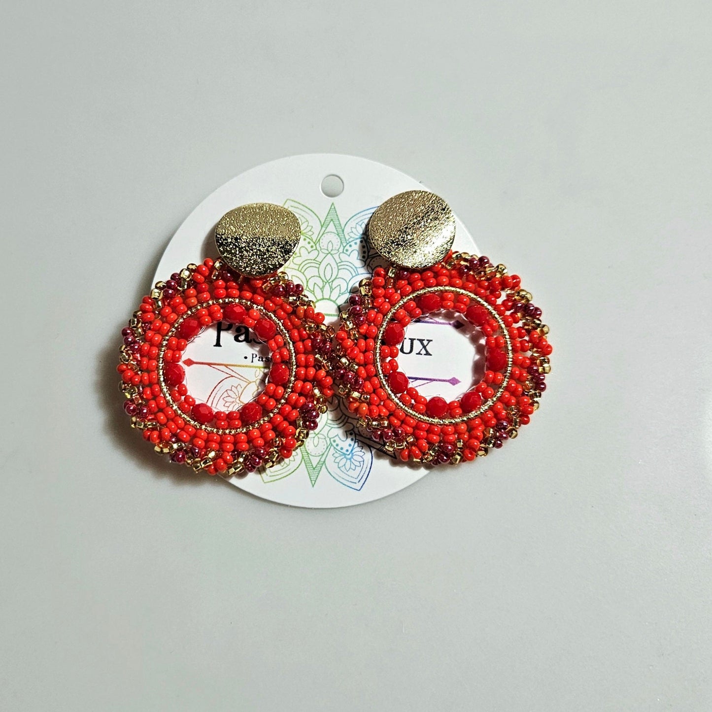 Créoles Soleil Rouge en Perles & Or - Pièce unique