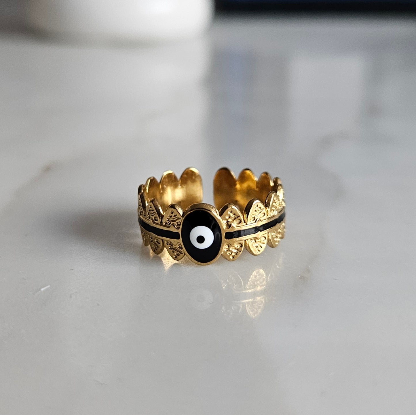 Le Regard Protecteur (Bague Ajustable Dorée) - Pièces uniques