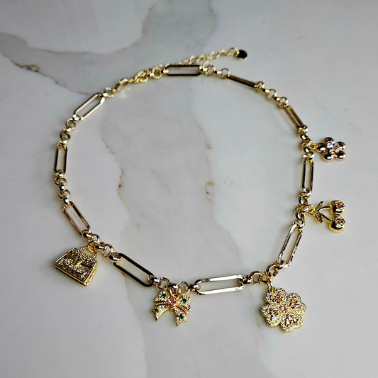 Collier Amulettes "Good Vibes" Doré - Pièce unique