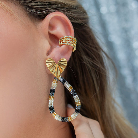 Boucles d'Oreilles Cœur Texturé & Goutte Perlé