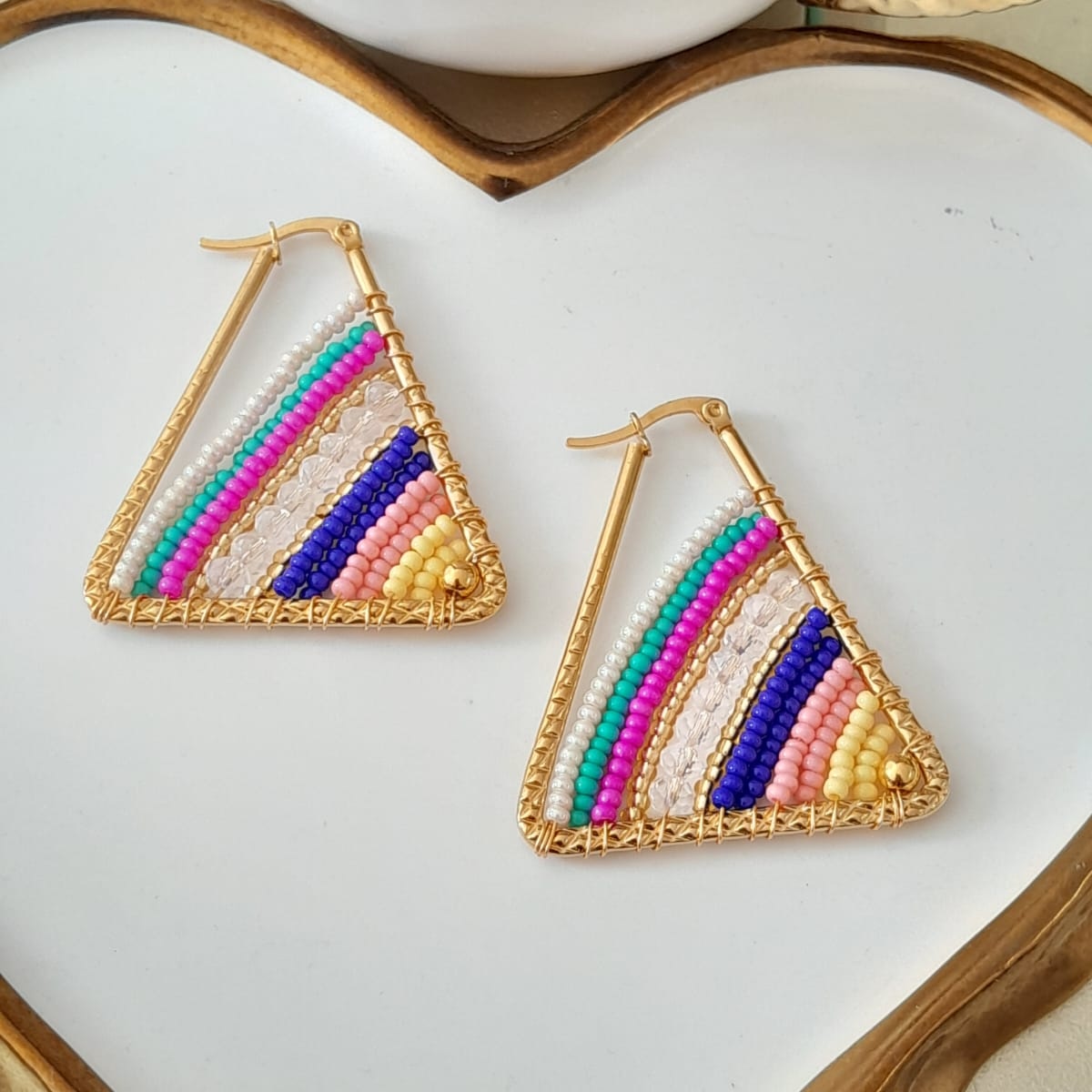 Boucles d'Oreilles Arc-en-Ciel Géométrique - Pièce unique