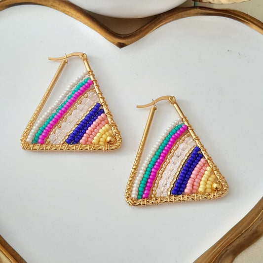 Boucles d'Oreilles Arc-en-Ciel Géométrique - Pièce unique