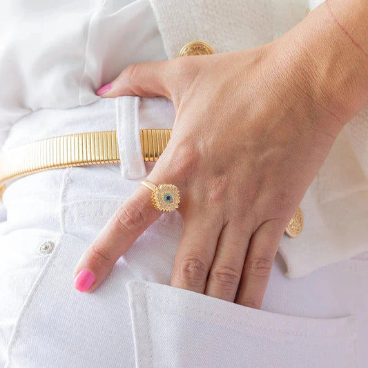 Bague "Œil Protecteur" Dorée & Zircon
